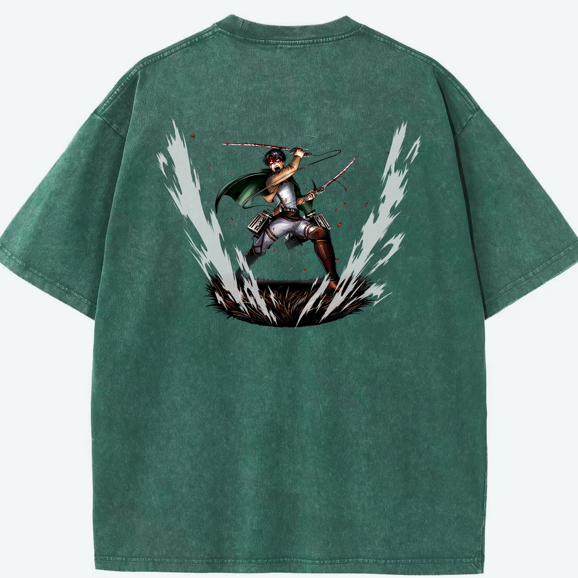 （画像用） 進撃の巨人 リヴァイ·アッカーマン Attack on Titan Levi Ackerman 綿100% ヴィンテージ風 半袖Tシャツ（背面プリント）